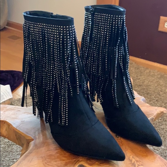 Azalea Wang Shoes - Akira  Brand New studded Fringe heeled boots